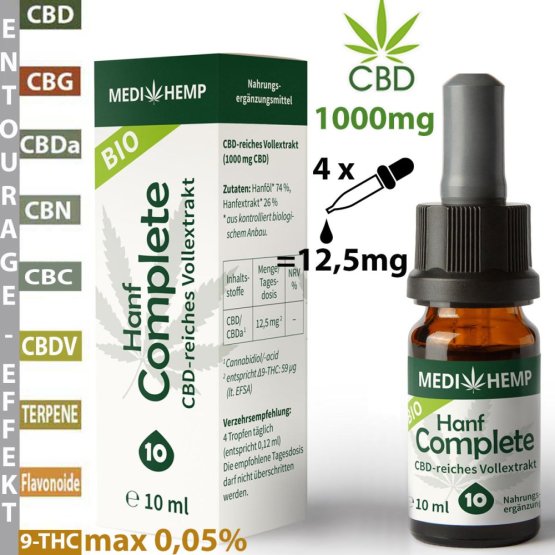 Medihemp CBD Oil 10% 10-30ml full spectrum - Bio Hanf Complete - 1000 - 3000mg RAW CBD