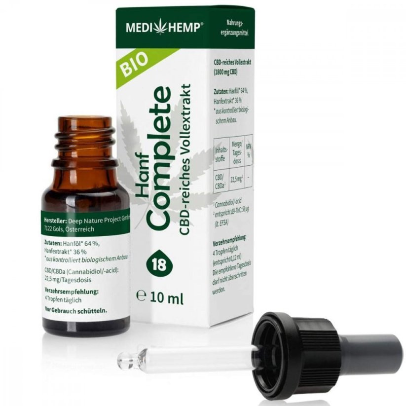 Medihemp CBD Oil 18% 10ml full spectrum - Bio Hanf Complete - 1800mg RAW CBD