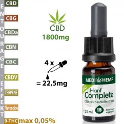 Medihemp CBD Oil 18% 10ml full spectrum - Bio Hanf Complete - 1800mg RAW CBD