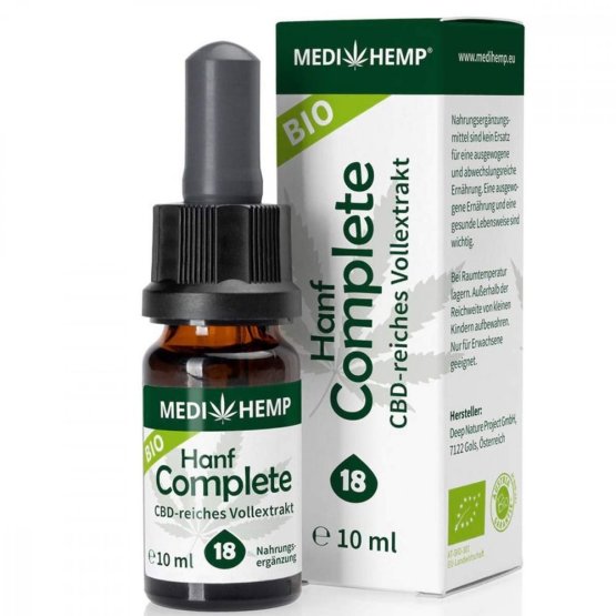 Medihemp CBD Oil 18% 10ml full spectrum - Bio Hanf Complete - 1800mg RAW CBD